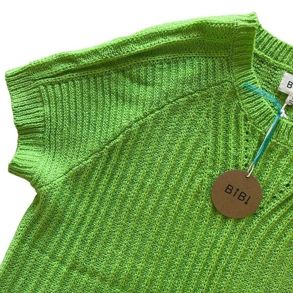 New Bibi Lime Green Short Sleeve Sweater Top Women’s Size Medium - Picture 3 of 4